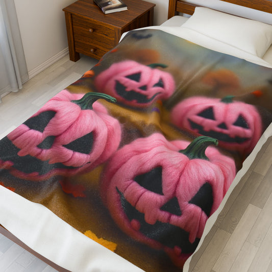 Snuggle Up Pink Pumpkin Plush Blanket – Spooky Cute Pastel Halloween Throw