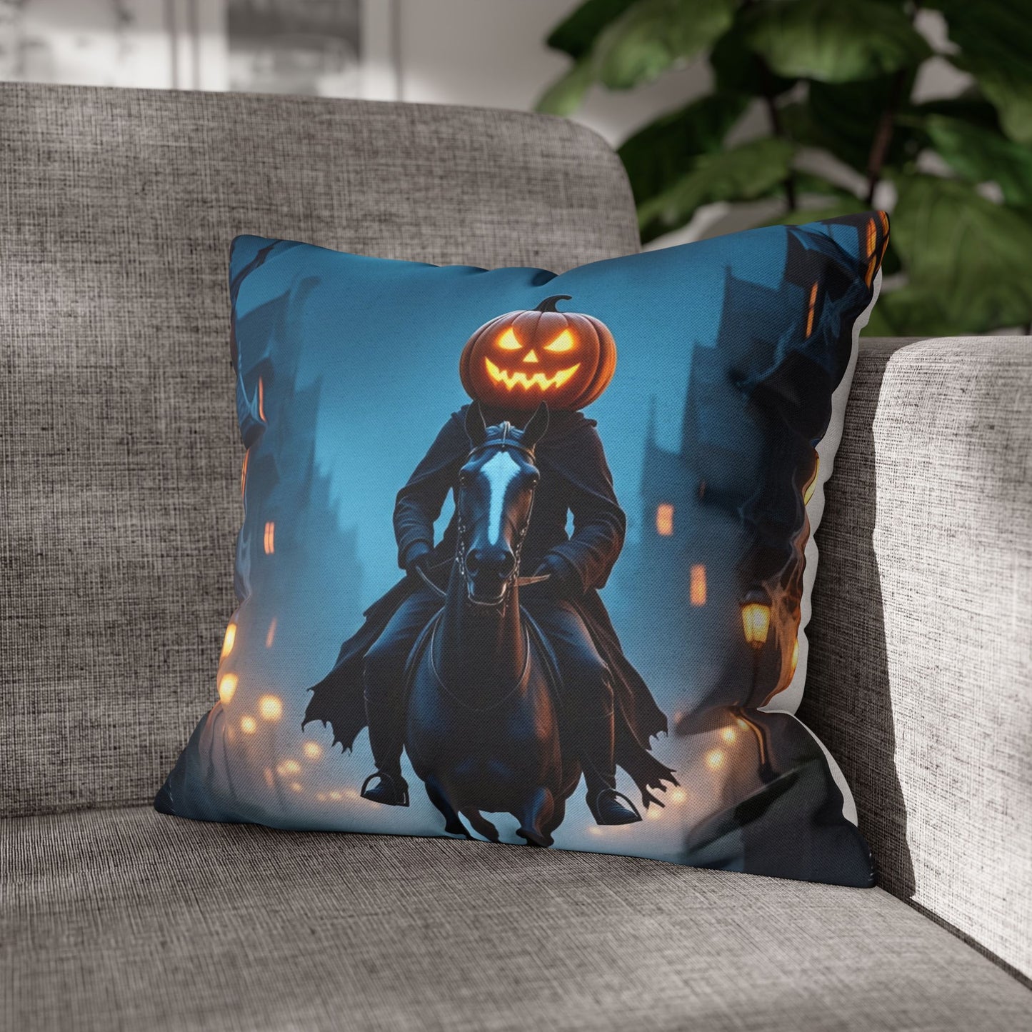 The Horseman’s Repose Pillowcase 16x16 – Gothic Headless Horseman Halloween Throw Pillow Cover