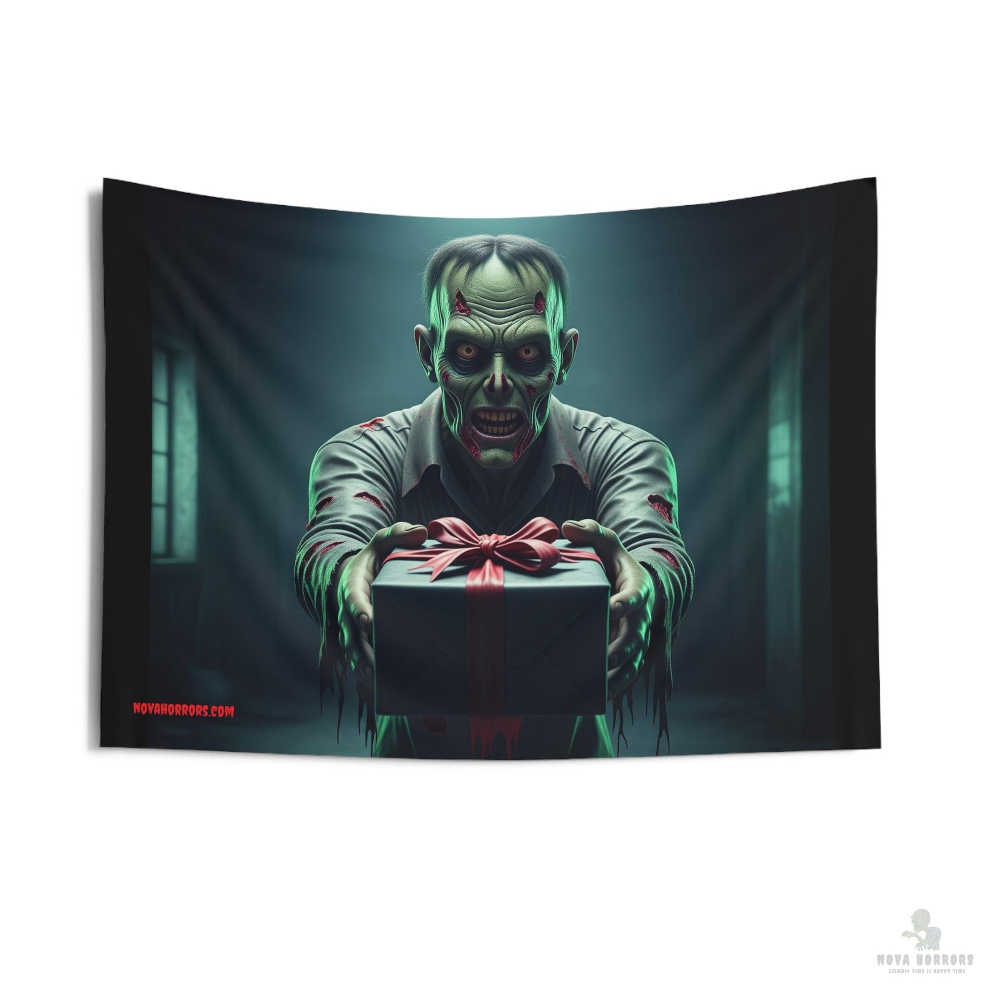 Gift Giving Zombie Wall Tapestry - Birthday - Anniversary - Holiday