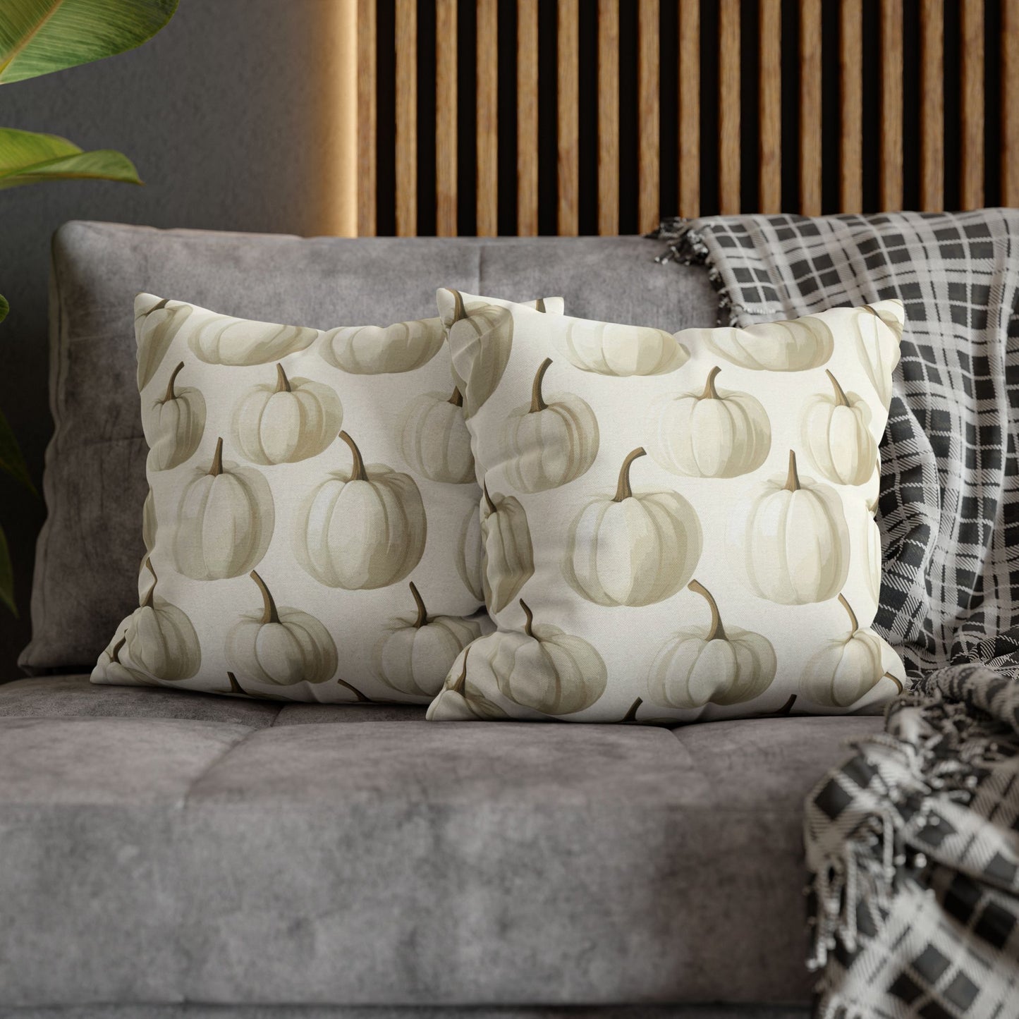 White Pumpkin Pillowcase 16x16 – Elegant Halloween & Fall Throw Pillow Cover