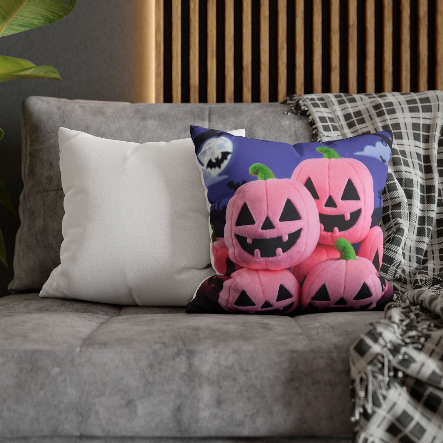 The Pink-o’-ween Pillowcase 16x16 – Pastel Spooky Cute Halloween Throw Pillow Cover