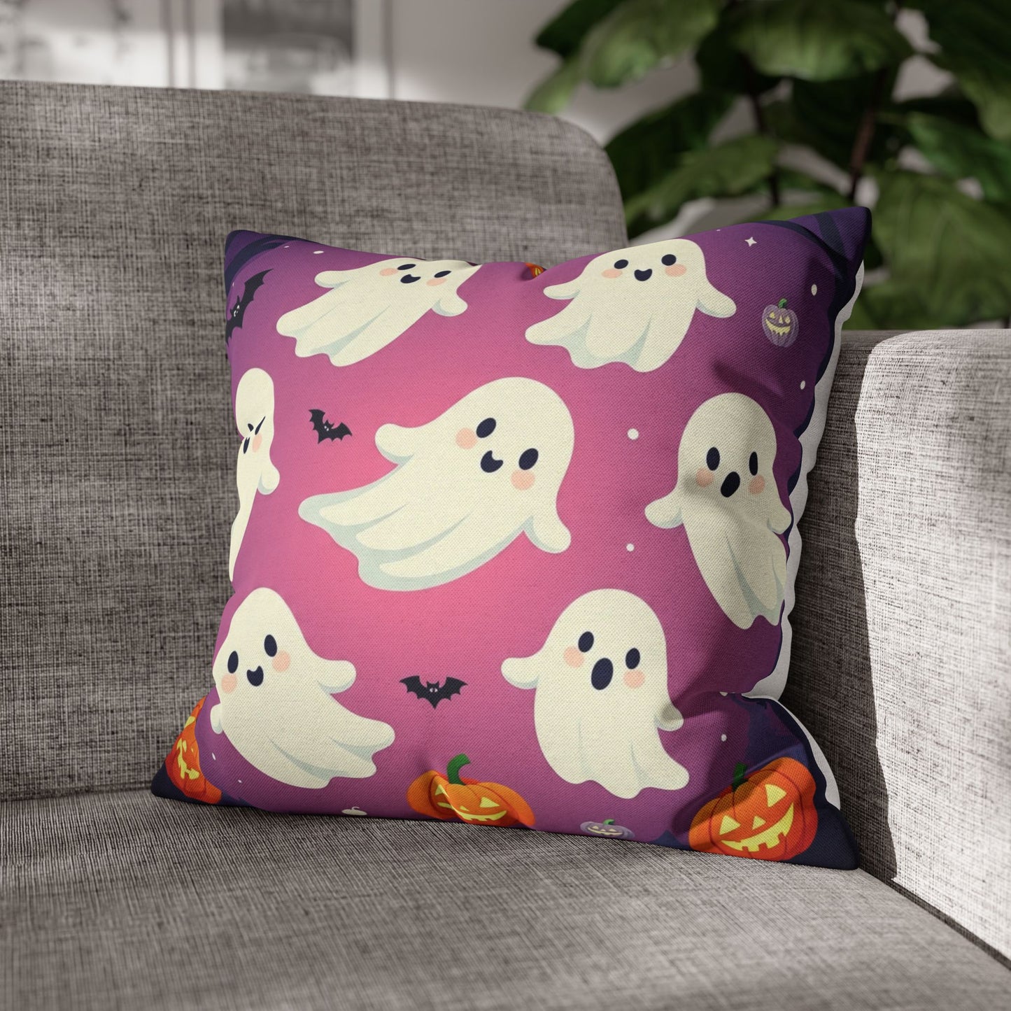 The Spook-tacular Slumber Pillowcase 16x16 – Creepy Cute Halloween Throw Pillow Cover