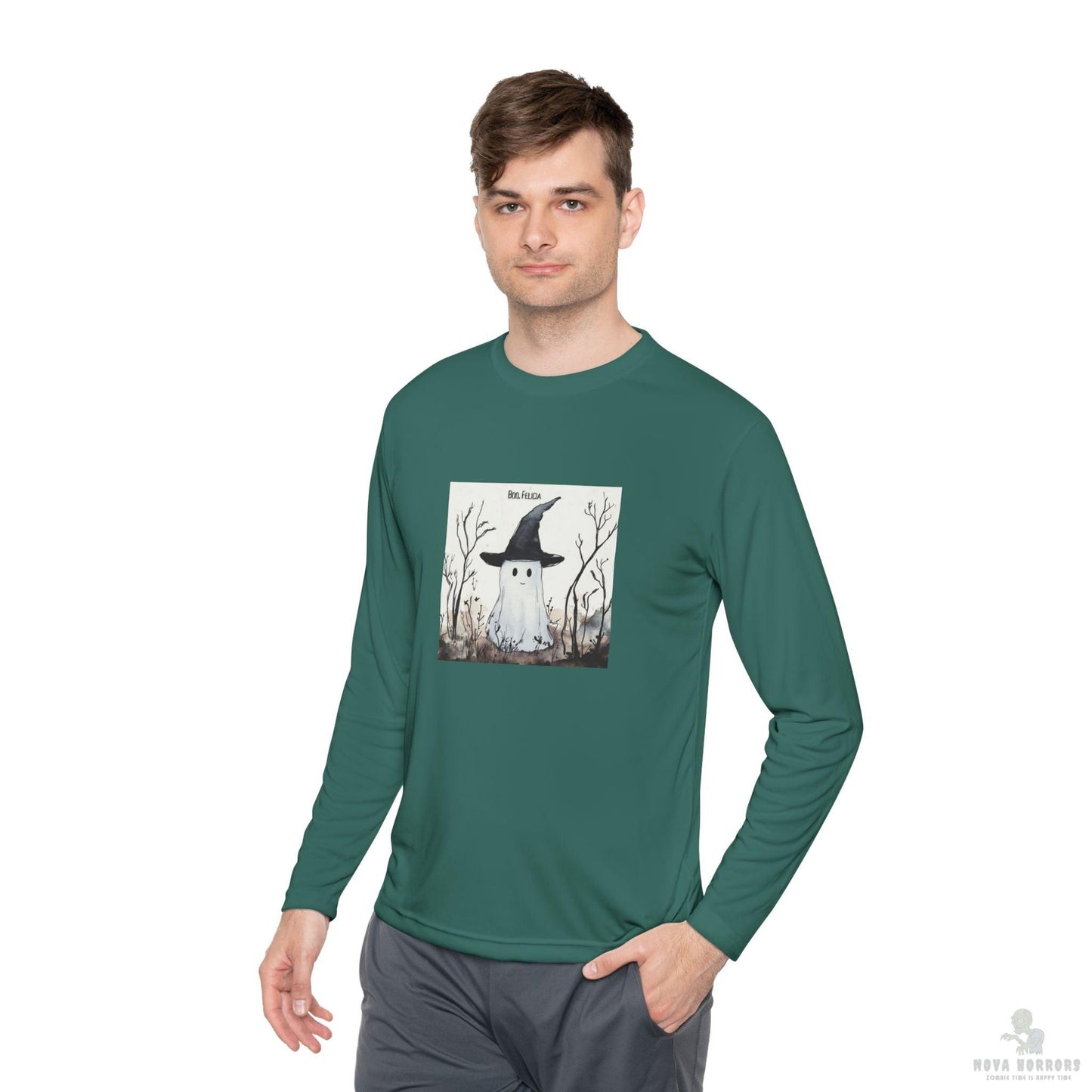Boo Felicia Long Sleeve Tee, Perfect for Halloween, Unisex Tee, Lightweight Fall Fashion, Cozy Casual Wear, Fun Ghost Design