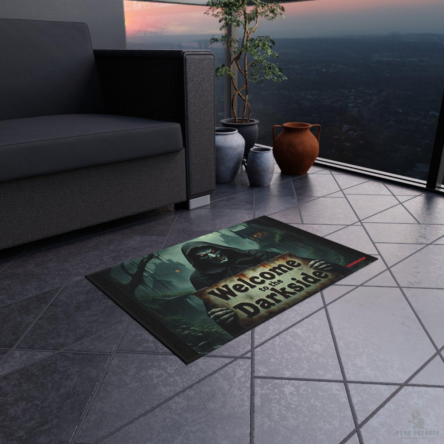 Red Eyed Welcome to the Darkside Outdoor Rug - Doormat